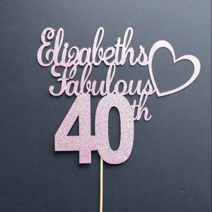 Personalised Fabulous 4Oth - ANY AGE and NAME Glitter Cake topper Rose Gold Silver and other colours, 40th 50th 60th 70th Birthday Party