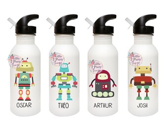 Personalised Robot Water bottle | Custom Robot water bottle | Back to School/Birthday gift | Water bottle for kids | Nursery straw bottle