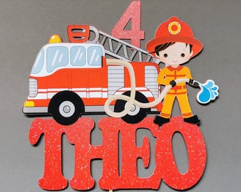 Personalised Fire Engine Cake topper ANY AGE NAME | Personalised Firefighter Cake topper | Fire Engine Firefighter Birthday Supplies