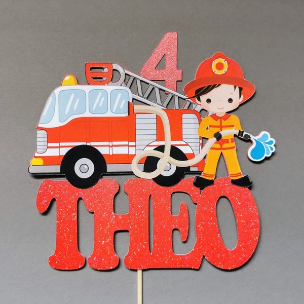 Personalised Fire Engine Cake topper ANY AGE NAME | Personalised Firefighter Cake topper | Fire Engine Firefighter Birthday Supplies