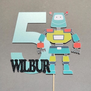 Personalised Robot Cake topper ANY AGE & NAME | Robot Cake topper | Custom Robot Birthday supplies | Robot Birthday Party decorations
