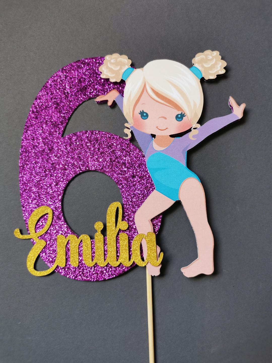 Rose Gold Gymnast Cake Topper - 4th Birthday Gymnastics Party Decoration