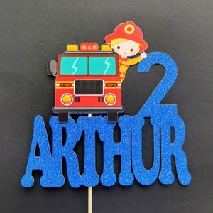 Personalised Fire Engine Cake topper ANY AGE NAME | Personalised Firefighter Cake topper | Fire Engine Firefighter Birthday Supplies