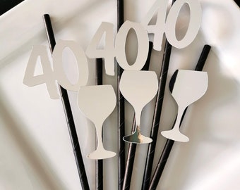 ANY AGE Black and Silver Paper Straws | Custom Party Straws | Recyclable Paper Straws | Birthday Party Supplies | Birthday Paper Straws