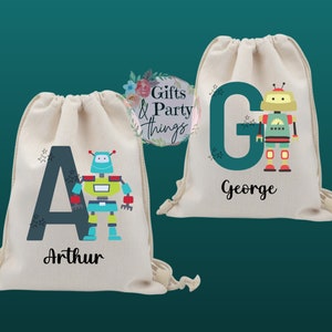 Sac de sport à cordon robot personnalisé | Sac à cordon | Sac PE | Trousse de sac de sport | Sac d'école/crèche/préscolaire | Sac de kit de robot | Sacs pour garçons