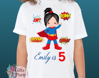 Camiseta personalizada de superhero chica CUALQUIER NOMBRE DE EDAD / Traje de cumpleaños de superhéroe personalizado / camiseta de superhéroe / suministros de fiesta de superhéroes
