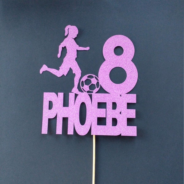 Personalised Football Custom Cake Topper Girl Birthday Glitter Black Pink Silver and other colours ANY AGE and NAME, Football Birthday Party