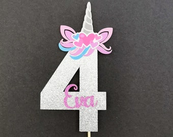 Personalised Unicorn Head Number Cake topper ANY AGE NAME | Unicorn Birthday Party Supplies | Unicorn Cake topper | Number Cake topper