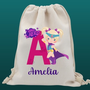 Personalisierte Superhelden Turnbeutel | Kordelzugbeutel | PE Tasche | Sporttasche Kit | Schultasche/Kinderzimmer Tasche | Superhelden Kit Tasche | Mädchentaschen