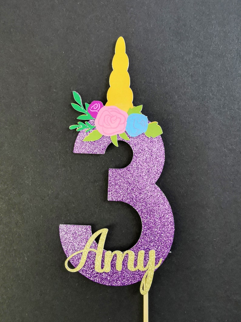 personalised unicorn head number cake topper any age name