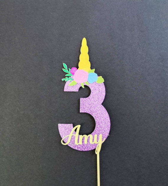Personalised Unicorn Head Number Cake topper ANY AGE NAME | Etsy