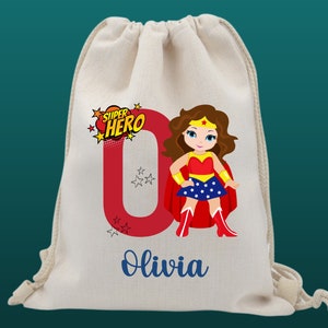 Personalisierte Superhelden Turnbeutel | Kordelzugbeutel | PE Tasche | Sporttasche Kit | Schultasche/Kinderzimmer Tasche | Superhelden Kit Tasche | Mädchentaschen