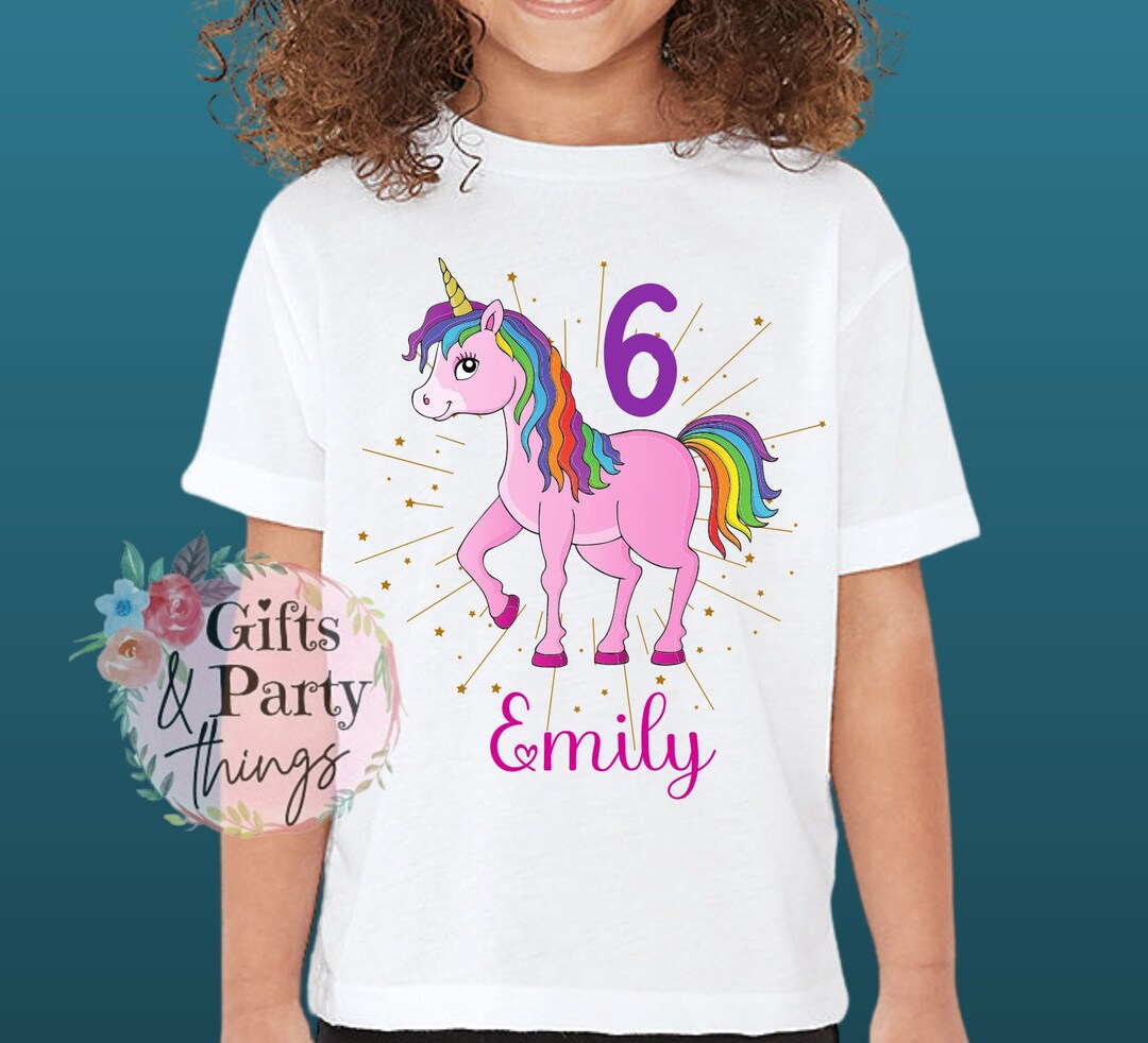 Personalised Rainbow Unicorn T-shirt ANY AGE NAME