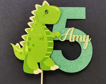 Personalized Glitter Dinosaur Cake Topper | T-Rex Party Decor