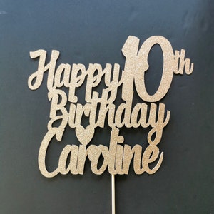 Personalised Happy Birthday Cake topper ANY AGE NAME 1st 5th 10th 16th 18th 21st 30th 40th 50th 60th Birthday cake topper in many colours