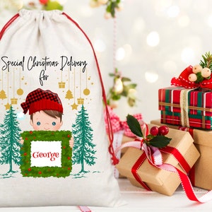 Personalised Boy/Girl Christmas Drawstring Sack with many options | Personalised Christmas Sack | Christmas Sack | Children&#39;s Christmas Sack