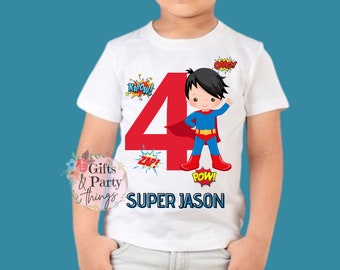Personalised Superhero Boy T-shirt ANY AGE NAME | Personalised Superhero Birthday Outfit | Superhero T-shirt | Superhero Party Supplies