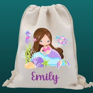 Personalisierte Meerjungfrau Turnbeutel | Kordelzugbeutel | PE Tasche | Sporttasche Kit | Schultasche/Kinderzimmer Tasche | Superhelden Kit Tasche | Mädchentaschen