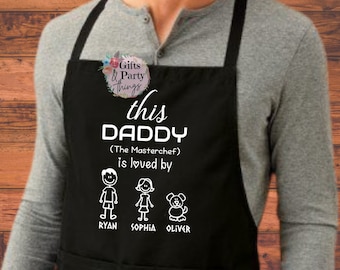 Personalised Daddy Apron | Custom Fathers Day Gifts | Daddy Is Loved By Apron | Dad Belongs To Apron | Fathers Day Birthday Gifts for Dad
