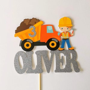 Personalised Construction Truck Cake topper ANY AGE NAME | Personalised Construction Digger Cake topper | Construction Birthday Supplies
