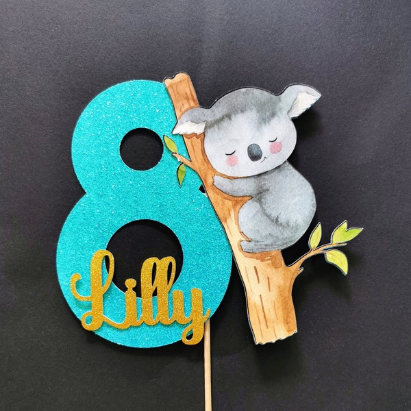 Topper de pastel de Koala personalizado CUALQUIER NOMBRE DE EDAD / Topper de pastel de Koala lindo personalizado / Topper de pastel de Koala / Suministros lindos para la fiesta de Koala