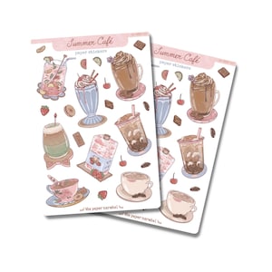 Summer Cafe Sticker Sheet | Planner Stickers, Bullet Journal Stickers, Scrapbook Stickers, Calendar Stickers — Handmade Paper Sticker Sheet