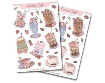 Summer Cafe Sticker Sheet | Planner Stickers, Bullet Journal Stickers, Scrapbook Stickers, Calendar Stickers — Handmade Paper Sticker Sheet