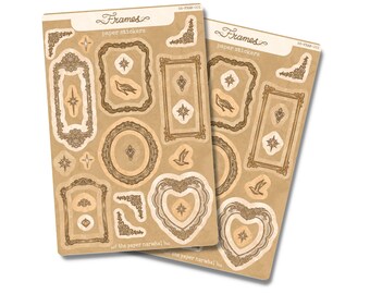Vintage Frames Deco Sticker Sheet | Planner, Bullet Journal Stickers, Scrapbook Stickers, Calendar Stickers — Handmade Paper Sticker Sheet