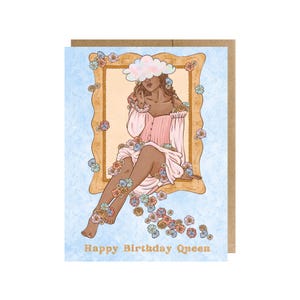 Joyeux anniversaire carte d'anniversaire de la reine | Anniversaire, été, mignon, amitié, illustration florale Impression d'art | Carte de voeux et enveloppe faites main