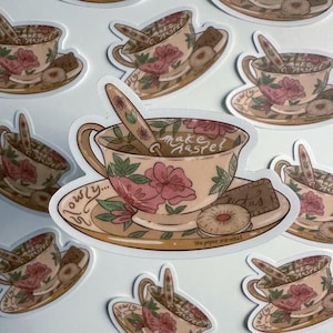 Make Haste Tea Cup Quote Sticker for Water Bottle Laptop Scrapbook Journal Planner Bullet Journal — Dishwasher Safe Sticker!