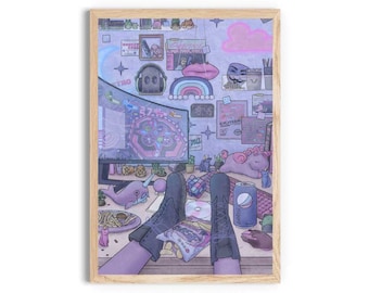 Lámina artística ciberpunk / Regalo para gamers, lámina artística, decoración de pared, postal artística, decoración de interiores — Lámina artística de pared hecha a mano