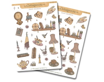 Cottagecore Deco Sticker Sheet | Planner, Bullet Journal Stickers, Scrapbook Stickers, Calendar Stickers — Handmade Paper Sticker Sheet