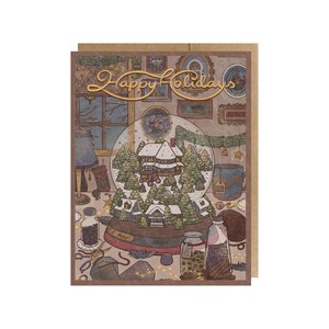 Tarjeta de felicitación navideña con forma de bola de nieve acogedora, juego de tarjetas navideñas, tarjetas navideñas, tarjeta de felicitación hecha a mano con sobre