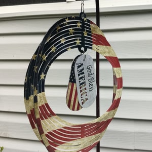 Garden Wind Spinner, Yard Art Decoration, 10&quot; God Bless America Metal Spinner for your Garden or Patio