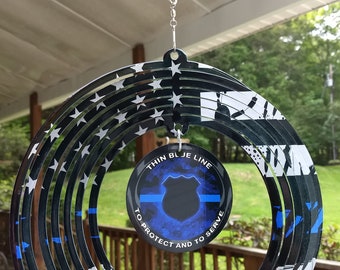 Back the Police, Thin Blue Line 10"  Garden Wind Spinner, Metal Yard Art, for your Garden or Patio