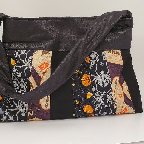 Halloween Inspiration Cotton Fabric Tote, Open top Magnetic Snap Closure,  Bags & Purses, Fashion Tote, Book Bag, Shoulder Bag
