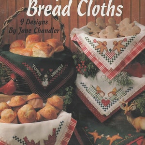 PDF Vintage Country Christmas Bread Cloths, Conjunto de 9 patrones de punto de cruz, Descarga digital