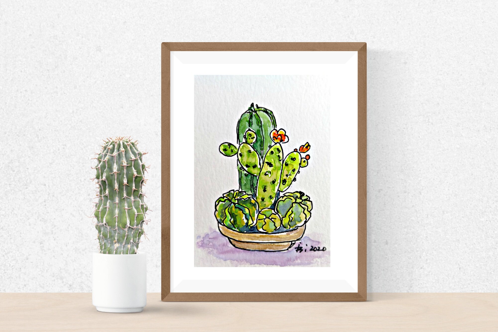 Cactus Pot Painting Original ACEO Artwork by IIArtStudio Etsy
