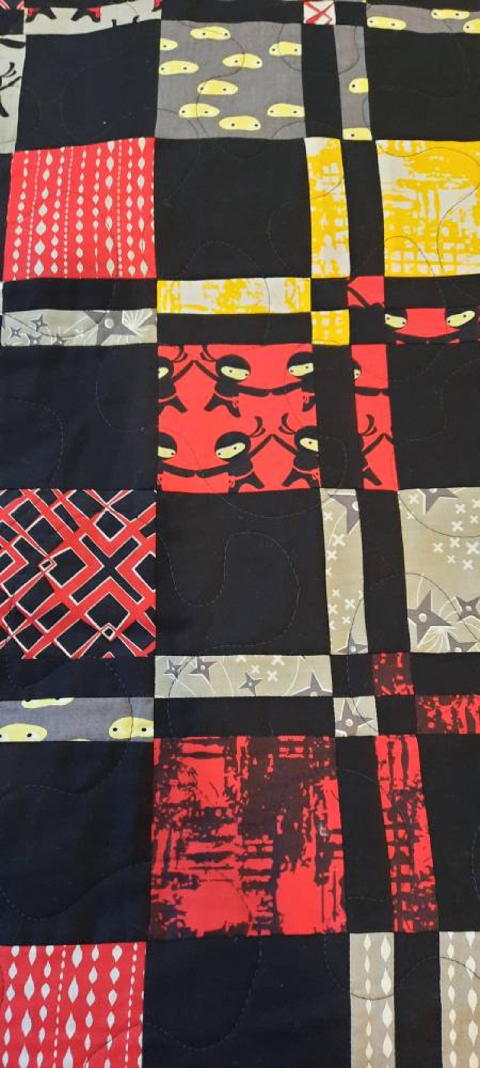 Ninja Quilt in Red Yellow Gray and Black. Martial Arts Etsy