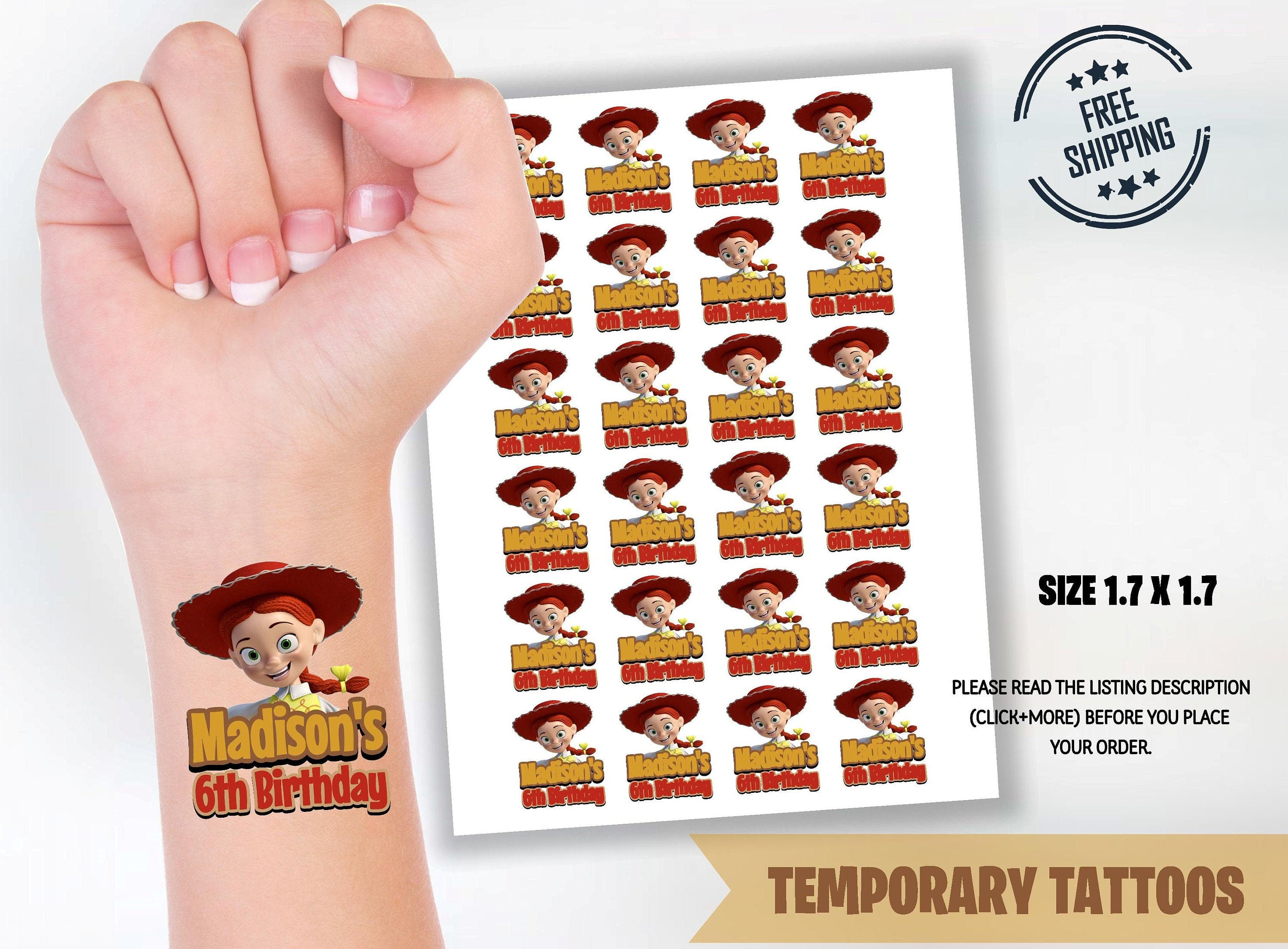 Jessie Temporary Tattoos Jessie Birthday Toy Story Tattoos Etsy