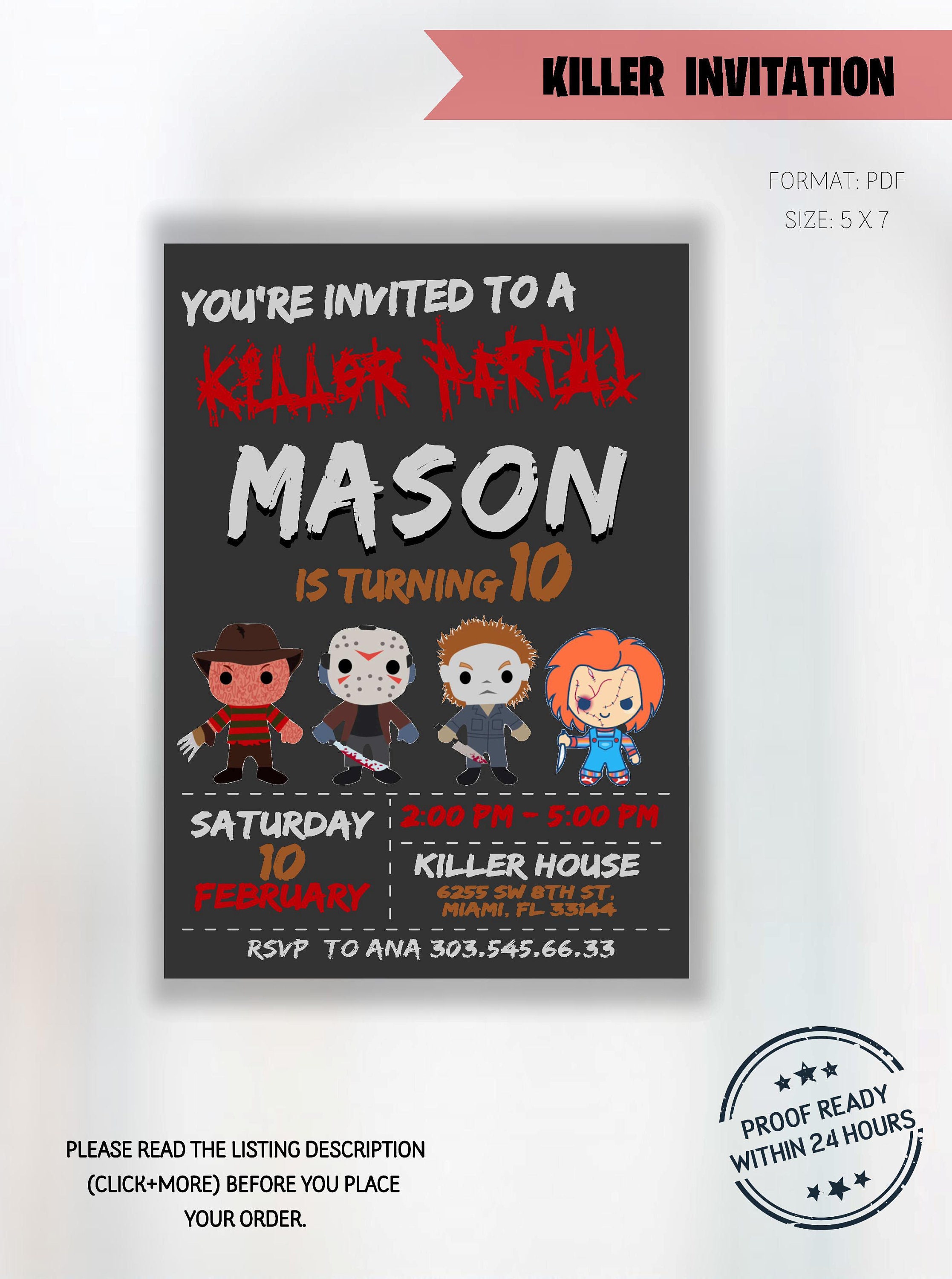 Horror Birthday Invitation Killer Party Invitation Killer Etsy