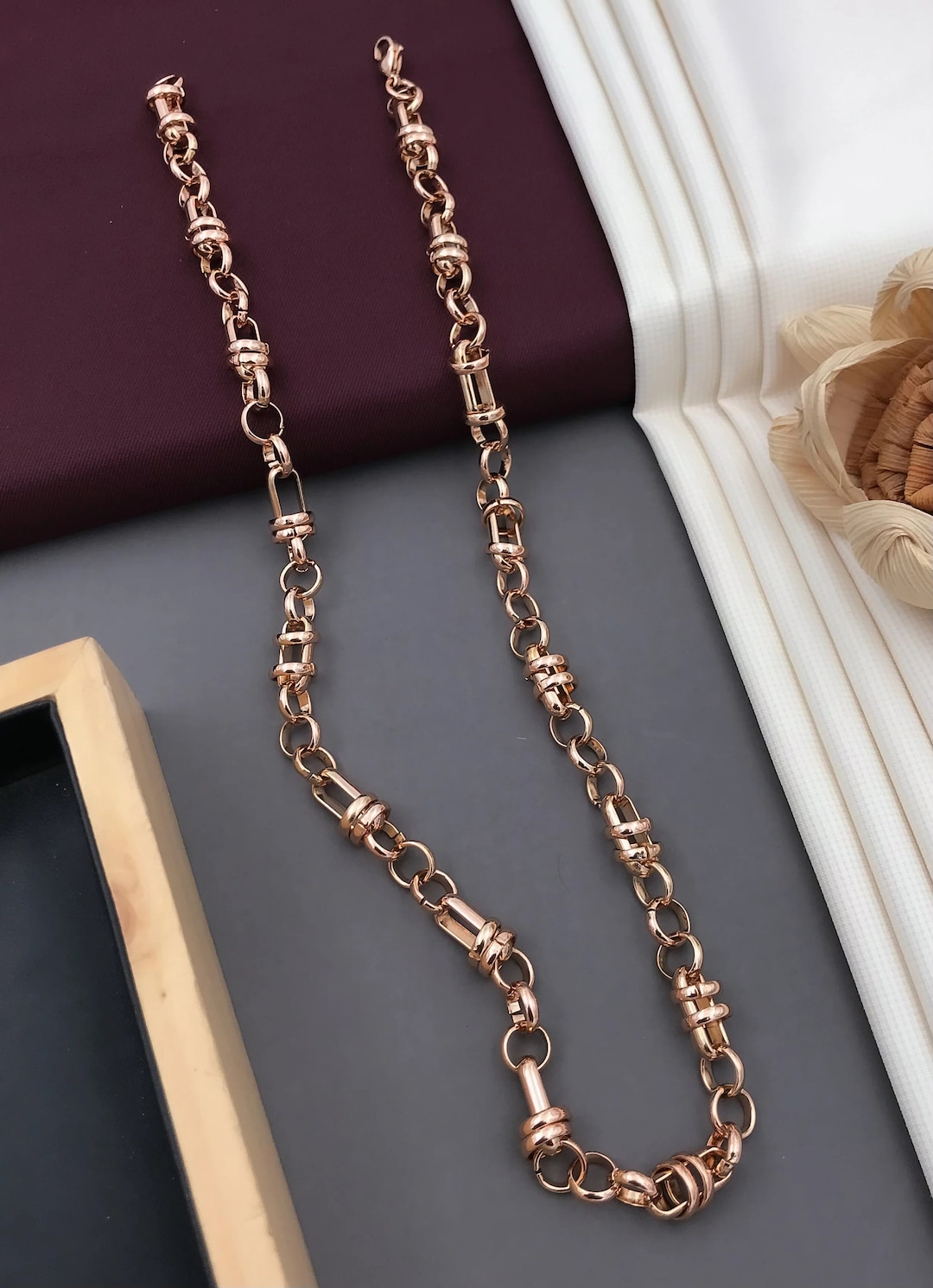 Rose Gold Men's Chain 925 Sterling Silver Handmade Chain Etsy