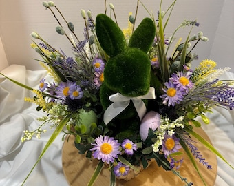 Easter Bunny Floral Arrangement, Spring Centerpiece with Eggs
