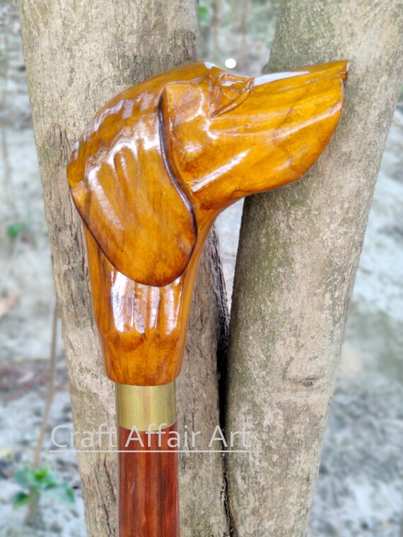 Wooden Walking Stick Cane Dog Head Palm Grip Ergonomic Handle Etsy