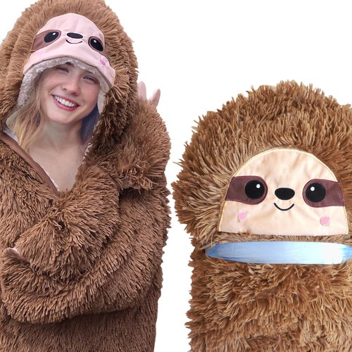 Sloth Blanket for Adults Sloth Hooded Blanket Sherpa Fleece Wearable Sloth Hoodie Cloak Wrap Sloth Gifts for Girls Kids Cozy Plush