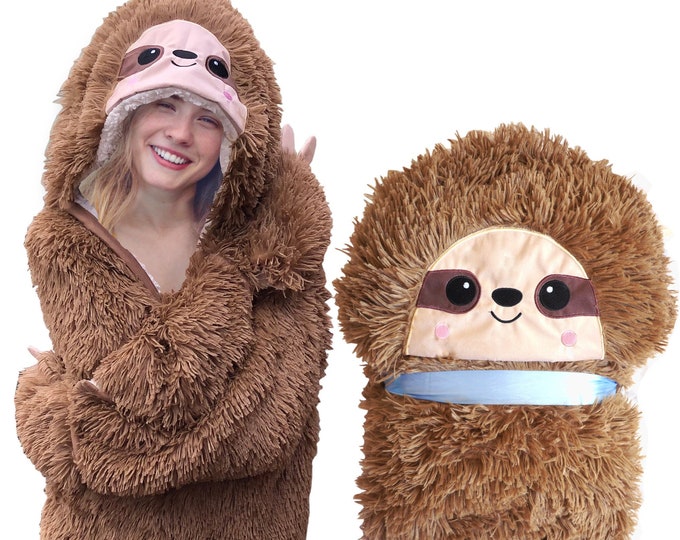 Sloth Blanket for Adults Sloth Hooded Blanket Sherpa Fleece Wearable Sloth Hoodie Cloak Wrap Sloth Gifts for Girls Kids Cozy Plush