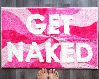 Get Naked Bath Mat Funny Cute Bathroom Rugs Get Naked Rug Shower Funny Bathroom Decor Fun Cute Bath Mat Non-Slip College Hot Pink Wave