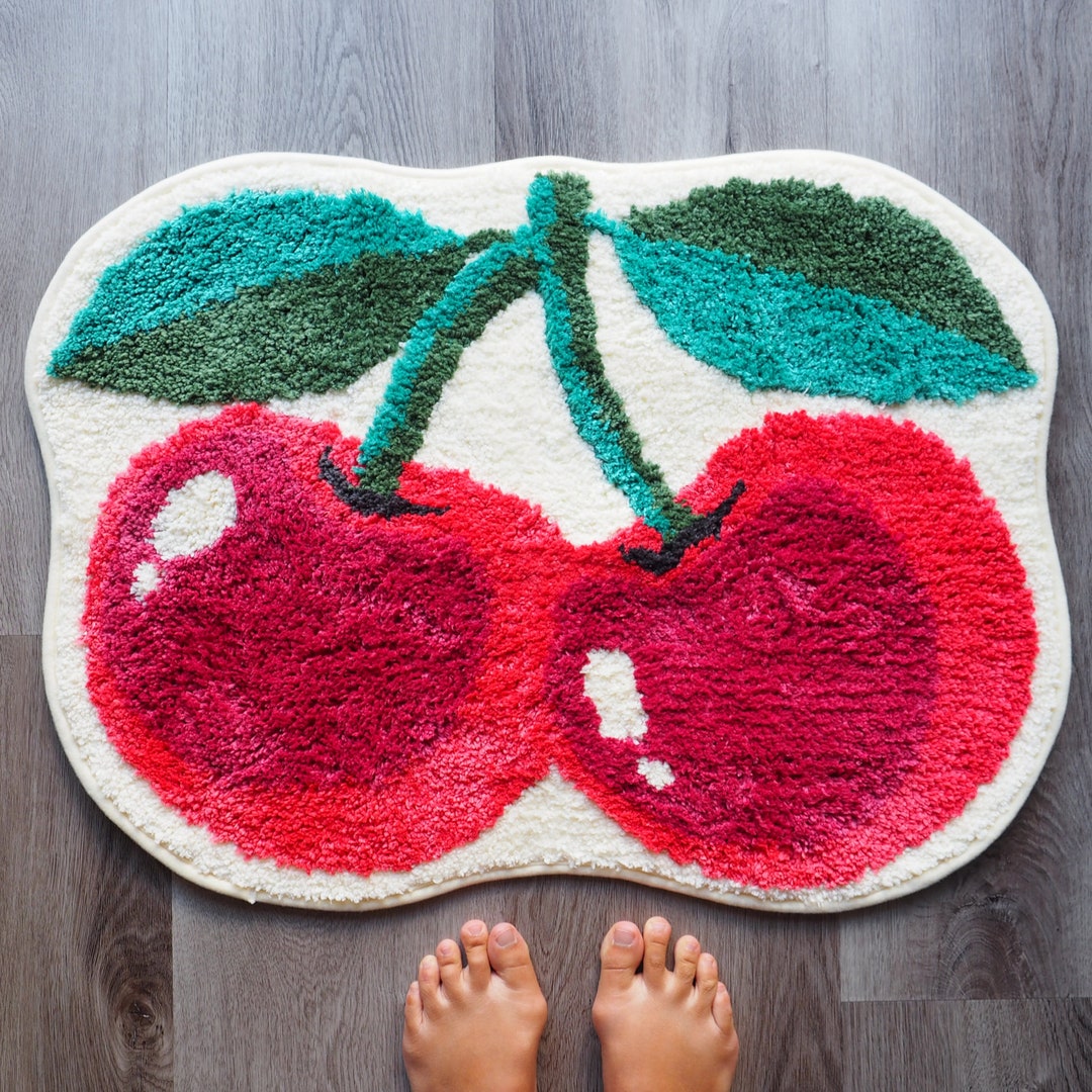 Cherry Rug Funny Bath Mat Red Cute Cherries Bathroom Cherry Etsy