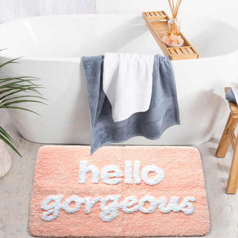 Hello Bath Mat Peach Pink Coral Beautiful Cute Etsy