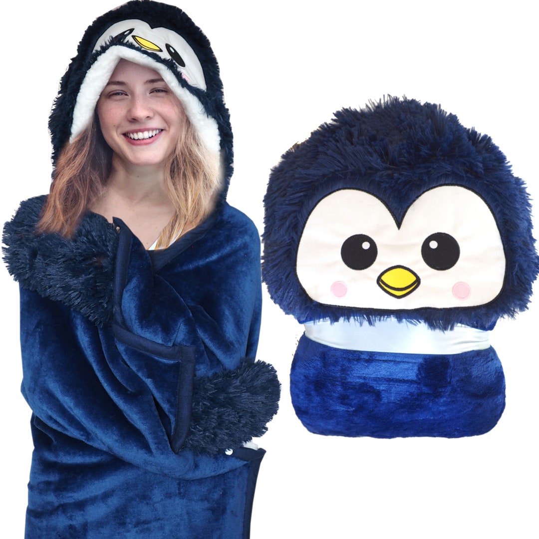 Penguin Blanket for Adults Animal Hooded Blanket Sherpa Fleece Penguin